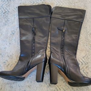 Halogen black leather heeled boots, sz 10, never worn